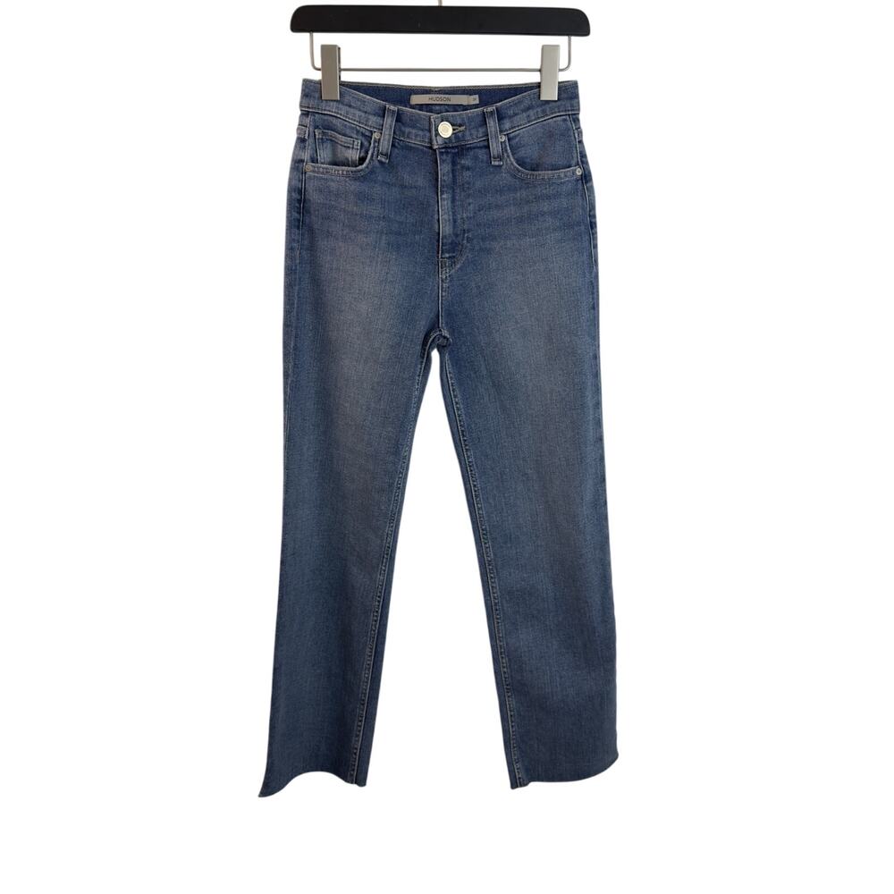 Hudson Remi High Rise Straight Crop Jeans Women’s 25 Blue Oceanview Wash Raw Hem
